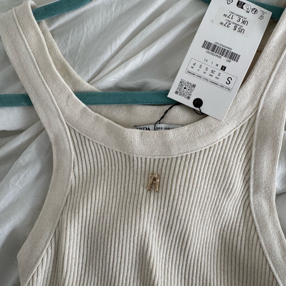 Zara Charm Cream Ribbed Tank Top